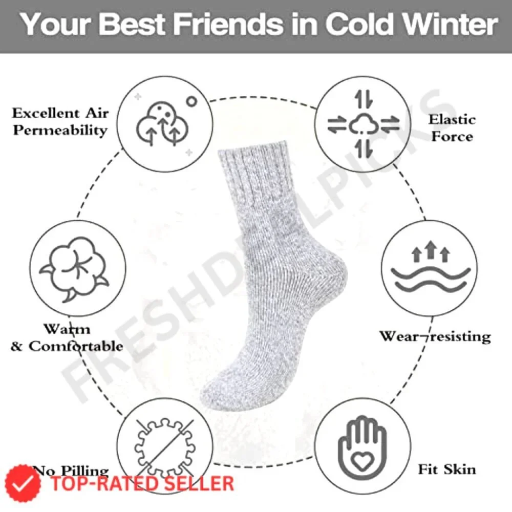 Wool Crew Socks Thick Knit Thermal Cozy Winter Boot Hiking Outdoor Unisex